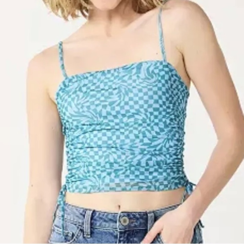 So Junior's Top Side Cinched Cropped Print Size Large Spaghetti Straps Y2K ps233
